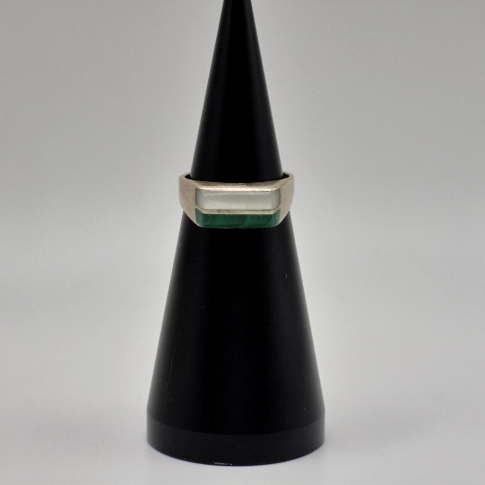 Sterling Silver Green Turqoise, Mother Of Pearl Inlayed Ring.  Doug Paulus "dp"
